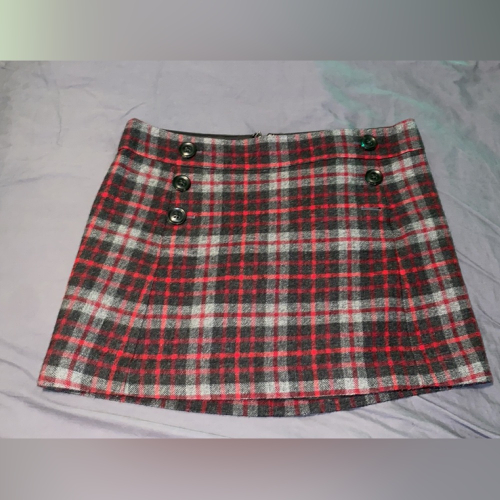 Gap- Red Gray Plaid Mini Skirt